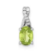 Solid 14k White Gold Oval Simulated Peridot and CZ Pendant