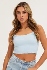 Blue Singlet Top Seamless - Size L, Women's Singlet