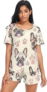 [RPLIFE] Cute Cartoon French Bulldogs Short Set Pajamas for Women, Matching Womens Pajama Sets, Cute Cartoon French Bulldogs, Medium