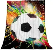 Fleece Blankets Twin Size Lightweight Fuzzy Cozy Soft Blanket for Bed, Sofa, Couch, Travel, Camping, Splash Ink Art Sport Football Soccer Ball