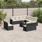 12 Piece Garden Sofa Set with Cushions Black Poly Rattan,Outdoor Furniture Sets 91.1KG-3219126