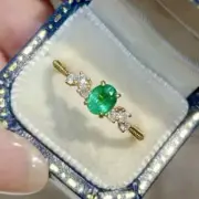18K Gold Plated Sterling Silver Natural Oval Cut Emerald Engagement Ring for Her
