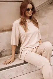 [PUP14] Silvie Short Sleeve Knitted Set - Beige XS/S Beige
