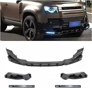 Car Front Spoiler Bumper Lip Lower Splitter Guard with Fog Light Compatible for Defender 2020-2024