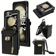 Phone Case For Samsung Galaxy Z Flip 6 Z Flip 5 Z Flip 4 Z Flip 3 Wallet Case Zipper with Lanyard PU Leather
