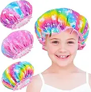 Little Girl Unicorn Shower Cap - Cute Rainbow Long Hair Childrens Adjustable Waterproof Toddler Head Cap For Girls While Taking Shower