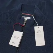 Brax NWT Steffen 1/4 Zip Pullover Sweater Size Large in Solid Blue Wool Blend