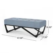 Unbranded Ottoman Bench 16.5" H X 17.5" W, Backless Wood Frame Light Blue Tufted