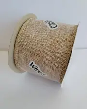 NEW Offray 2 1/4" Wide Wired Edge Burlap Ribbon Natural Sparkle