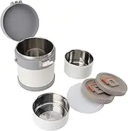 2 Boxes Capacity 304 Stainless Steel Insulated Food Jar Leakproof Vacuum Lunch Box with Strap for Work School Travel Easy to and Carry (White)