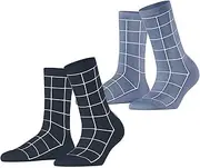 [ESPRIT] Women's Sketched Grid Multipack W So Cotton Patterned Socks (Pack of 2)