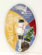 Art Glass Wine Bottle Stopper Snowman Snow Man Holiday Winter Collectible