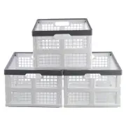 30 L Foldable Crate Basket, Set of 3 Plastic Stackable Box for Storage (White)