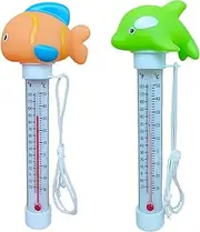 2 Packs Floating Pool Thermometer, Easy Read Swimming Pool Thermometer with String, Cartoon Water Temperature Tester for Spa, Pond, Ice Bath, Hot Tub, Aquarium