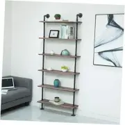 Industrial Pipe Shelves Rustic Wood Ladder Bookshelf Wall 32in,6-Tiers,DN20