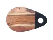 Oval Shaped Wood Cutting Board & Serving Platter With Black Handle For Kitchen