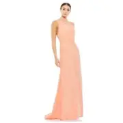 Ieena Mac Duggal Peach One-Shoulder Jersey Mermaid Gown Size 2 $298