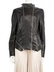 Escada Sport Black Leather Zip Accent Biker Jacket