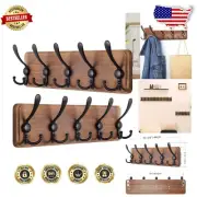 Pack of 2 Rustic Wooden Coat Racks with 5 Hooks - Farmhouse Wall Mount Solution