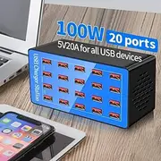 USB Charger Station 100W5V20A 20-Port Fast Charging Socket Multi-port Multi-function Universal Fast Adapter for Multiple Devices Smart Mobile Phone Tablet Lapt