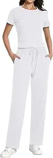 [Auriviz] Womens 2 Piece Outfits Lounge Sets Ruched Short Sleeve Tops High Waisted Wide Leg Pants Sweat Suits