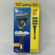 Gillette Proglide Value Pack Razor - Handle + 3 Blade Refills Dented Box NEW
