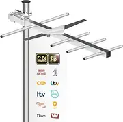 TV Aerial - Digital TV Aerial Outdoor with Strong Signal UK - 4K/1080P Clear Channel Reception for Digital HDTV, UHF/VHF Signal - 26.25 ft