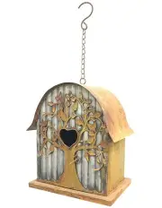[Willow & Silk] Tree Detail Rustic Bird House in Galvanized/Rust