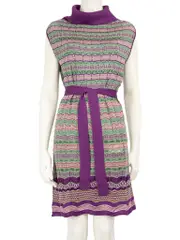 Merino Striped Turtleneck Knee Length Dress