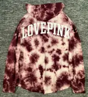 Victoria's Secret Pink Tie Dye Varsity LS Hoodie Tee Shirt Russian Ruby L XL NWT