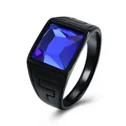 Fashion Titanium Steel Ring Blue Glass Gun Black Plated Ring Wholesale for Men
