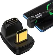 USB C Elbow Extender - Gold-Plated Data Adapter, Angled Coupler | 180 Degree Type-C Up & Down Design with 24-Pin Stable Connection, Fast Charge and Video Signal Support for Docking