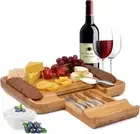 WoneNice Bamboo Cheese Board & 4 Knife Set Wooden Serving Cutting Chopping Board
