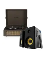 [Crosley] Voyager Bluetooth Portable Turntable + Bundled Majority D40 Bluetooth Speakers in Cocoa/Black