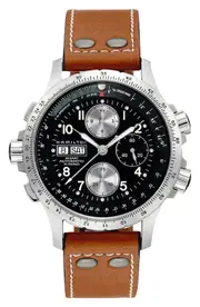 Hamilton Khaki Aviation X-Wind Automatic Chronograph Leather Strap Watch, 44mm