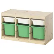 TROFAST storage combination with boxes, light white stained pine white/bright green, 93x44x53 cm
