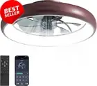 Modern Brown LED Ceiling Fan with Lights Remote 6 Speeds Flush Mount 20"