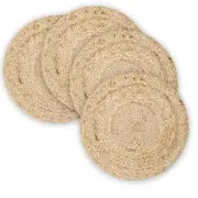 Jute Hand Braided Placemats Set of 4 | 14 Inches Artistic Square Beige (Round)