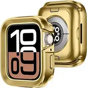Amizee 2 in 1 Metal Rugged Case Compatible with Apple Watch Series 10 46mm, Aluminum Shockproof Protective Bumper Cover Compatible with iWatch 46mm, Rose Gold