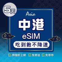 在飛比找momo購物網優惠-【環亞電訊】eSIM中國、香港05天吃到飽不降速(大陸網卡 