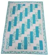 Handmade Floral White Blue Green Aqua Patchwork Quilt Lap Blanket 42" × 58.5"