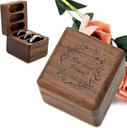 [Booinxaa] Wood Ring Box for 3 Rings Wedding Ceremony - Engraved Wooden Ring Bearer Box Wedding Accessories, Ring Boxes for Wedding Ceremony, Rustic Keepsake Engagement Wedding Ring Holder Gift