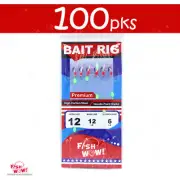100pks Size 12 Fish WOW! Sabiki Rigs 6 Red hooks Mylar Skin Glow bead Piscatore