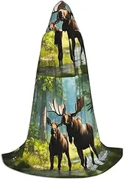 VPPUR Deer Bear Moose Print Unisex Hooded Cloak For Carnival Theme Party Decorations Witch Costume Cosplay