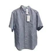 Tommy Bahama Short Sleeve Line in the Sand Linen Striped Shirt Bering Blue $115