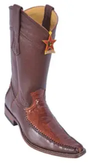 LOS ALTOS COGNAC GENUINE OSTRICH LEG VERSAGE SQUARE TOE WESTERN BOOT D