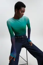 Long Sleeve Ombre Mesh Bodysuit