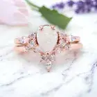 14k Solid Gold 7x5 MM Pear Cut Natural Fire Opal Cubic Zirconia Wedding Ring Set
