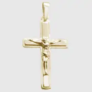 Yellow Gold Plated Jesus Cross Pendant Mens 925 Sterling Silver Religious Necklace