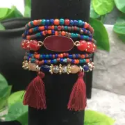 7 PC Handmade Bohemian Beaded Stackable Stretch Bracelet Set New 47